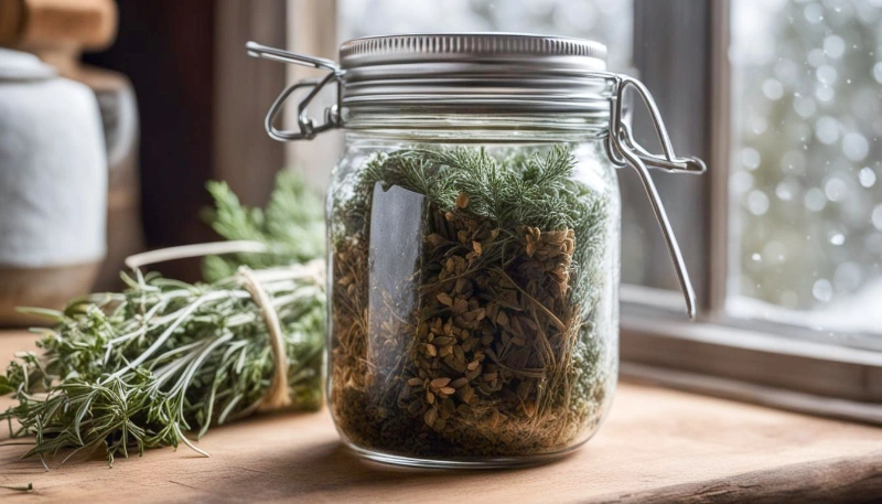 mason jar filled with dried herbs