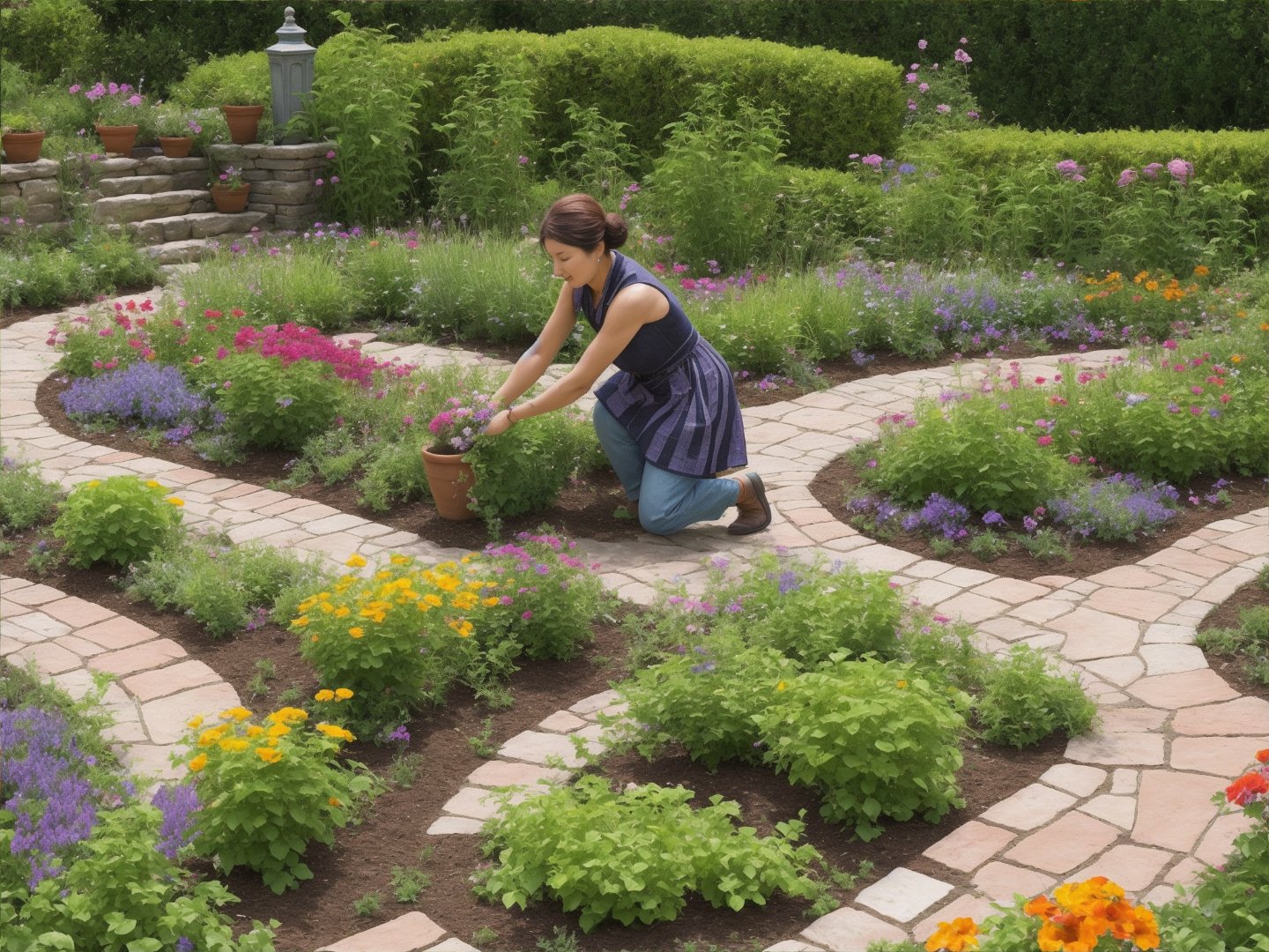 a woman working in the herb garden