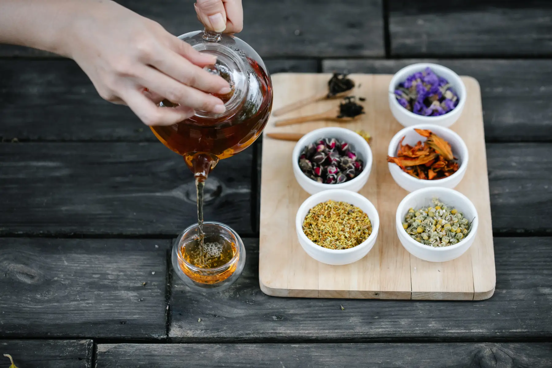 preparing tea from own garden herbal