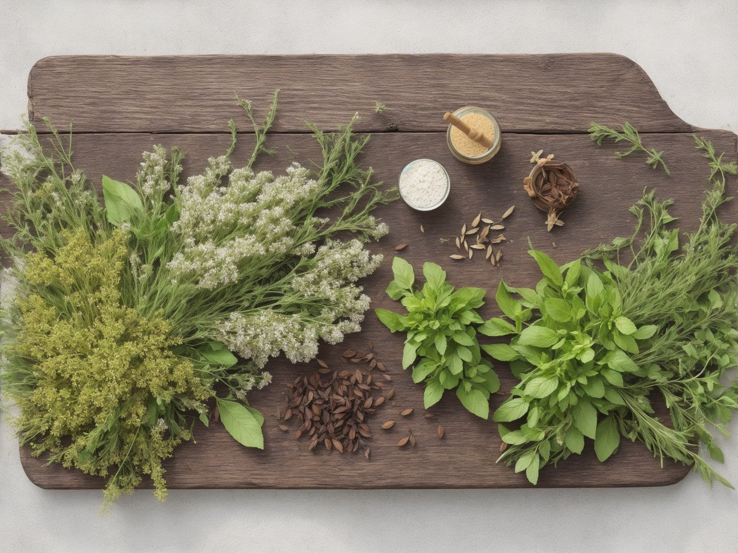 herbs on a wodden plate